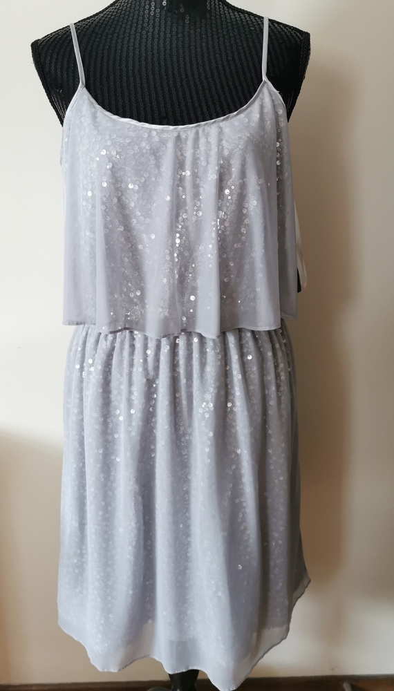 Betsy & Adam Silver Gray Sequence Dress Size 14